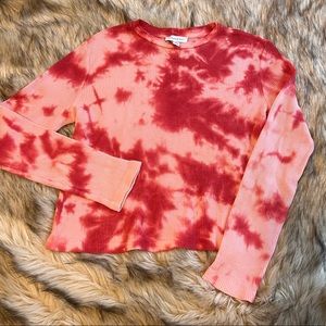 Topshop waffle knit thermal shirt pink red tie dye